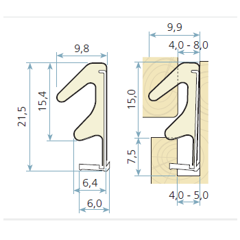 Kadertochtprofiel zwart, type Qlon 3091 kophoogte 15mm, a  300 meter