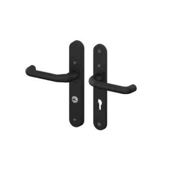 Veiligheids beslag S2 kruk/kruk, Aluminium Zwart fijn structuur met kerntrekbeveiliging PC72, deurdikte 38-43mm